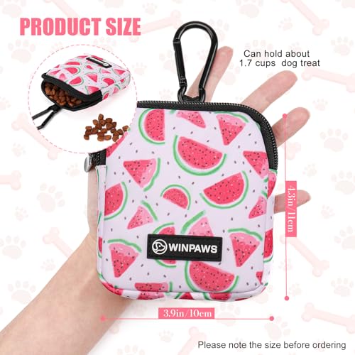 Dog Treat Pouch with Training Clicker,Waterproof Nylon Fabric Poop Bag Holders for Leashes,Hands Free Small Dog Walking Bag with Carabiner, Pet Puppy Training Walking Essentials (Watermelon) - color: Watermelon