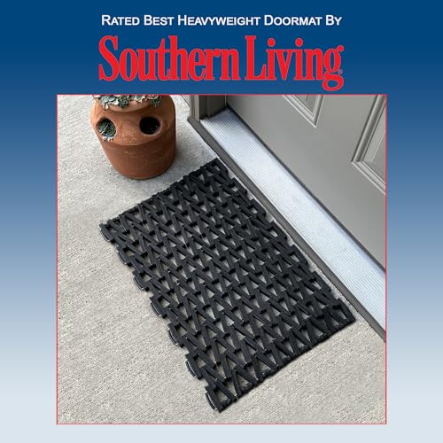 Durite Outdoor Door Mat, Recycled Tire-Link Welcome Rubber Patio or Entrance Front Door Mat, 17" x 25", Heavy Duty, Long Lasting, Durable, Sturdy, Easy to Clean, Herringbone Weave, Black