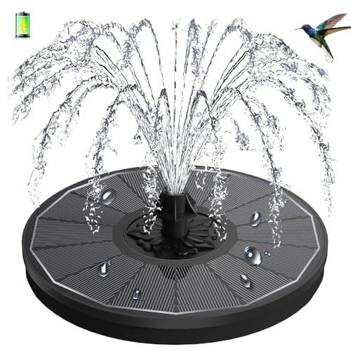 3.5W Solar Fountain with 2000mAh Battery - Work On Cloudy Days - Upgrade Glass Panel Solar Bird Bath Fountain, Hummingbird Water Feature Pump with 7 Nozzles, 4 Fixed Pipes for Garden, Pool - color: Black