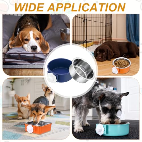 Crate Dog Bowl, Removable Stainless Steel Pet Cage Hanging Anti-Overturn Food Water Feeder Cage Cup (Round, Dark Blue, 13.2oz), Intended for Puppies/Cat/Rabbit/Bird - color: Dark Blue, size: 5.1"(13.2oz)