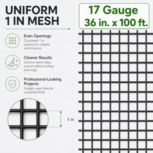 GoldPeak Black Hardware Cloth 1 inch Mesh 36'' x 100' 17-Gauge | Vinyl Coating Wire Mesh Roll, Chicken Wire Fencing, Graden Fencing, Tree Guard, Welded Wire Fence, Rabbit Wire - size: 1x1 inch 36''x100'