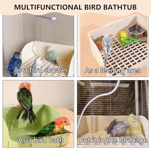 Automatic Parakeet Bird Bath with Pump,Parrot Shower Bathtub (Beige) | Circulating Water System Large Bird Fountain Bath Bathing Tub for Budgie Cockatiel Lovebird Conure - color: Beige