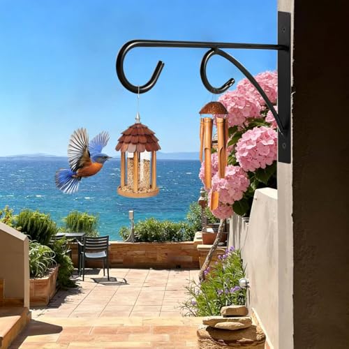 4Pcs Outdoor Bird Feeder Hanger Hooks, 8 Inch Heavy Duty Metal Rust-Resistant Bird Feeder Bracket for Hanging Flower Baskets, Wind Chimes, Bird Feeders, Planters & Lights - color: black-4pcs