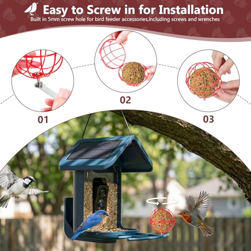 SheeChung Metal Suet Ball Holder Compatible with Bird Buddy,5mm Screw Hole | Smart Feeder Replacement Part,Bird Buddy Accessories,Suet Holder,Easy Attachment for Bird Feeders,Easy to Clean & Refill - color: Red Round, size: only Suet Ball Holder