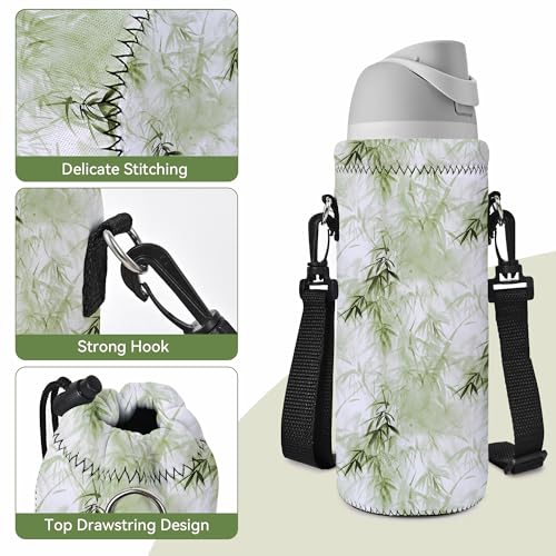 Neoprene 500ML/750ML/1000ML Water Bottle Bag Carrier, Portable Insulated Bottle Sling Holder Case Pouch with Adjustable Shoulder Strap for Men Women Walking Hiking Running - color: Bamboo Forest, size: 500ML