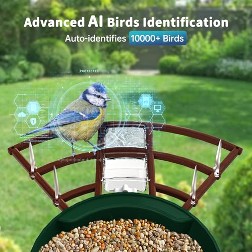 Smart Bird Feeder with Camera Solar Powered & AI Bi rd Identification, 2.4Ghz WiFi Bird feeders for Outdoors, 2K Live Video, Instant Arrival Alerts - Dark red-Green - color: Dark red-Green