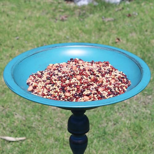 26.6"H Cast Iron Pedestal Bird Bath,Metal Birdbath for Outdoors (Blue) | Bird Bath for Outside,Tall Bird Baths,Bird Feeder Seed Tray for Garden Yard Decor - color: Blue