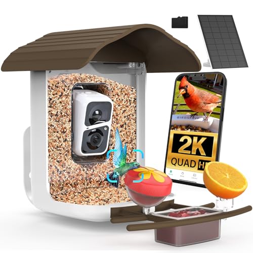birdsnap® PAV Bird Feeder with Camera Solar Powered 2K Live Video 64GB Card | AI Bird Species Identification, Instant Arrival Alerts, IP65 Waterproof, Wild Bird Feeders for Outdoors, Gift for Bird Lovers - color: Dark Brown