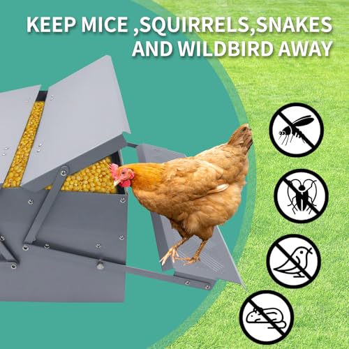 Automatic Chicken Feeder Treadle Poultry Feeding Trough Plastic Spraying Steel 25lb No Spill for Roosters Duck Goose and Turkey