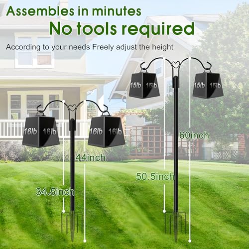Shepherds Hooks for Outdoor, 2-Pack 60 Inch Heavy Duty Bird Feeder Pole, Garden Pole for Hanging Plants, Lantern, Hummingbird Feeder, Hanging Plant Stand with 5 Base Prongs - size: 60 Inch, style: Style E