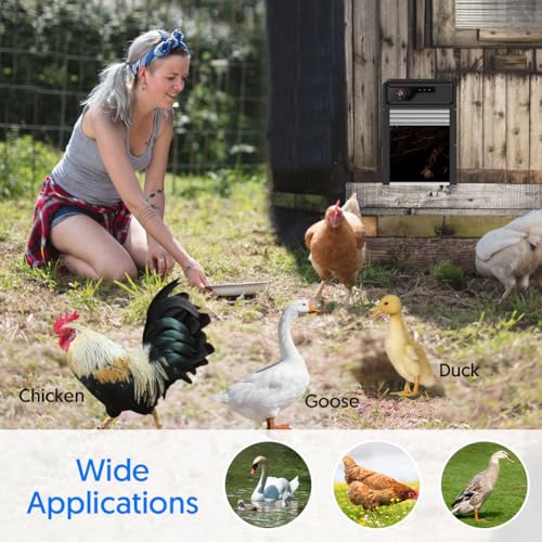 1080P HD Camera Solar Automatic Chicken Coop Door, 5000 mAh Large Battery, Support WiFi, APP Remote Viewing and Control, Timer, Alarm Driver Function, Easy to Install and Use.