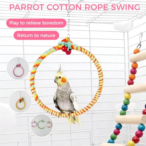 Colorful Circular Bird Swing,Bird Rope Chewing Toys Parrot Cage Bite Toys (Small Half-Round Patterned) - color: Small Half-Round Patterned