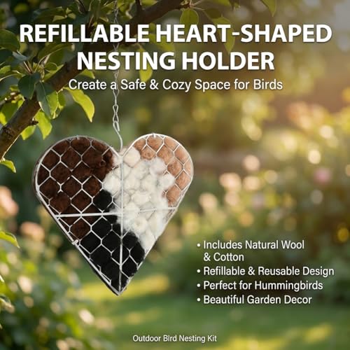 Handmade Fiber Bird Nesting Heart, Refillable Birds Haven Heart Shape Hummingbird Nesting and Nest Materials, for Wild Bird, Hummingbird Houses Nest Boxes Gifts