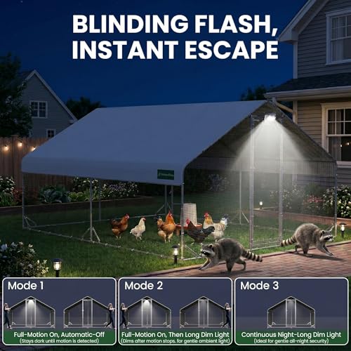 Metal Chicken Coop with Hardware Cloth, Walk-in Poultry Cage for Hen Duck | Hardware Cloth, Solar Light Included, UV-Resistant Waterproof Cover, Large Walk-in Space for 15-20 Birds - size: 156.2"L x 118.4"W x 78.0"H