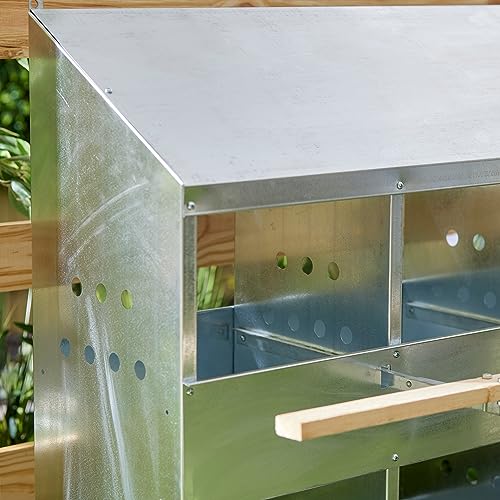 Brower 2-Tier 6-Hole Galvanized Steel Chicken Nesting Box, 30 to 40 Hen Capacity – Outdoor Poultry Laying Station with Hinged Folding Perches, Ventilated Design & Slanted Roof – Made in the USA - size: 37.0"L x 33.0"W x 24.5"H