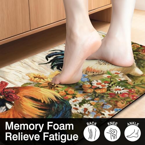 Rooster Kitchen Rugs and Mats Set of 2, 17.3"x47"+17.3"x29" | Anti Fatigue Cushioned Floor Mat, Non-Slip Waterproof Farmhouse Decor Runner for Sink, Stove, Laundry Room - color: Rooster