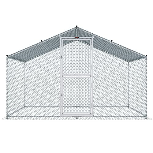 VEVOR Large Metal Chicken Coop with Run, Walkin Chicken Coop for Yard with Waterproof Cover, 6.5 x 9.8 x 6.4 ft, Spire Roof Large Poultry Cage for Hen House, Duck Coop and Rabbit Run, Silver - size: 118.0"L x 78.0"W x 78.0"H