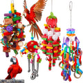 Soulchen 4 Pcs Extra Large Bird Parrot Toy Set Natural Wooden Chewing Toy, Rattan Ball, Wood Nut Loofah String (Bagged) for Large Medium Macaws, African Grey, Parrots (Corn Cob) - style: Corn Cob