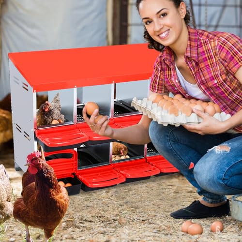 Chicken Nesting Box，Red 8 Hole Chicken Laying Box, Tray for Easy Egg Collection, Large Holes for Ventilation, Suitable for Chickens & Ducks - color: Red, size: 8 Holes