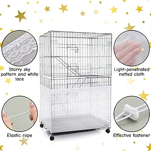 Shappy Large Bird Cage Cover, Bird Cage Seed Catcher, Adjustable Star Pattern Nylon Mesh Net for Parrot Parakeet Macaw Pet Supplies(White) - color: White