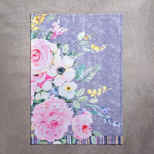 Maison d' Hermine Kitchen Towels Set of 3 Reusable 100% Cotton 27.50" x 20" | Cloth Tea Dish Towels Absorbent with Hanging Loop for Kitchen Dining Party Home Spring Summer - Sweet Rose Lavender - Lush - color: 033 - Sweet Rose Lavender - Lush