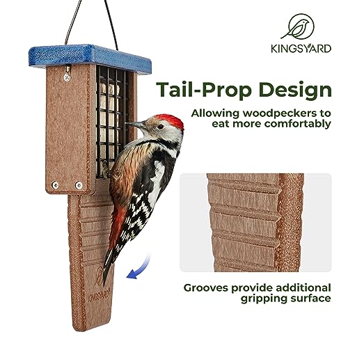 Kingsyard 2 Pack Suet Bird Feeder with Tail-Prop | Recycled Poly Lumber Suet feeder, Sturdy & Durable, Outside Hanging, Great for Woodpecker & Clinging Birds, Blue - color: Blue