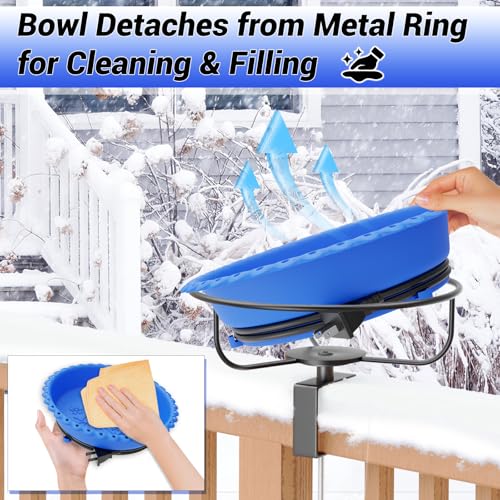 Heated Bird Bath for Outdoors,Deck Railing Heated BirdBaths,Blue | Upgraded 100W,Thermostatically Controlled,Adjustable Clamp 3.2",Easy Clean/Install,Detachable Bowl,Garden Yard Patio Lawn - color: Blue