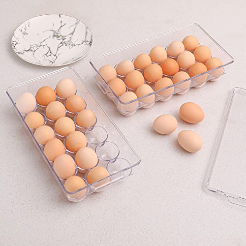 Sooyee 2 Pack Egg Holder for Refrigerator, Plastic Egg Storage Container, Fridge Egg Organizer, Clear Refrigerator Organizer Bins with Lids, Stackable Tray Holds 18 Eggs - size: 2 Pack 18 Eggs