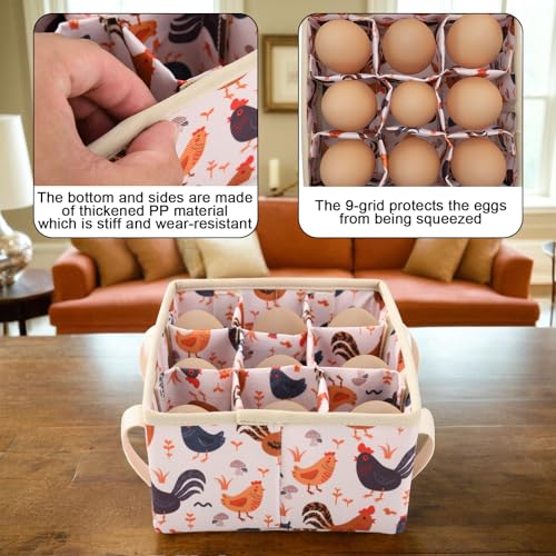 Eggs Collecting Basket, Egg Bags with 9 Pouches, Durable Canvas Eggs Holder with Bottom PP Board, Collector & Container for Duck, Chicken, Goose Egg