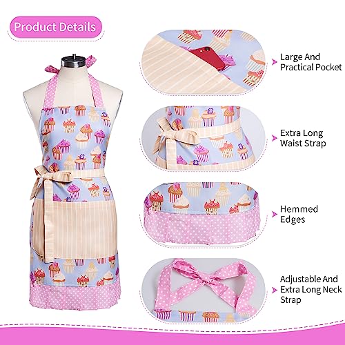 Lovely Flower Pattern Retro Aprons With Large Pockets for Women Girls Cooking Kitchen Bakery Mother's Gift - color: Cute Cake