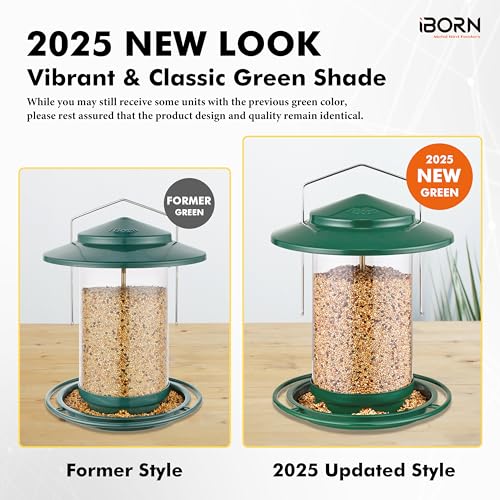 iBorn Metal Bird Feeders for Outdoors Hanging,Wild Bird Feeders for Cardinal,18cm Large Roof &Tray New Green 6 Port (Seed is not Included) - color: Green,2.2LB,6Port