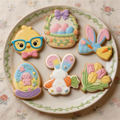 Easter Cookie Cutters Basket Egg 3.5" with Plunger Stamps Handle Spring Holiday PLA Baking Molds Gifts Decorative Party Kitchen Cake Supplies - color: Easter Egg Basket