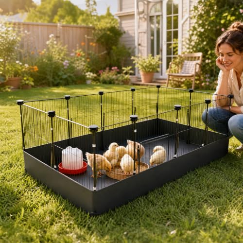 Chicken Brooder Pen with Washable Canvas Bottom Large Indoor Small Animal Black Playpen 12-Panel DIY Wire Pet Enclosure Cage with Door & Connectors Guinea Pig Rabbit Bunny Chick Playpen