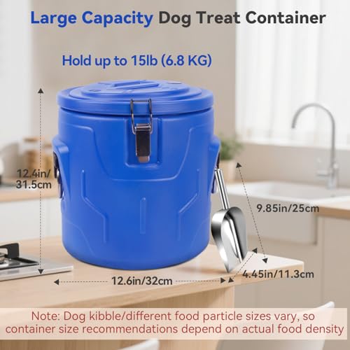 Newget 15lb Airtight Stainless Steel Dog Food Storage Container with Scoop | Airtight, Sturdy, Moisture-Proof, Large Metal Cat & Dog Food Container with Lid, Prevents Pets from Opening, Easy to Clean - size: 15 lb