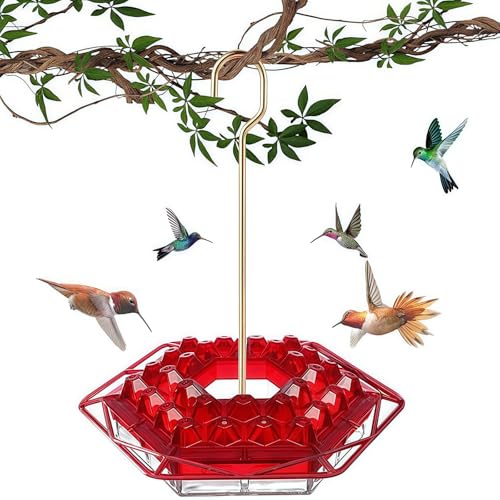 Hummingbird Feeder with Ant-Proof Moat Hummingbird Feeder, Easy to Clean and Refill Includes Hanging Hook, Features 30 Feeding Ports (Red 1PCS) - color: Red 1PCS