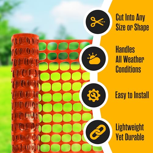 Houseables Plastic Mesh Fence, Construction Barrier Netting, Orange, 4'x100' Feet, 1 Roll, Garden Fencing, Fences Wrap, Above Ground, for Snow, Poultry, Chicken, Safety, Deer, Patio, Garden Netting - color: Orange