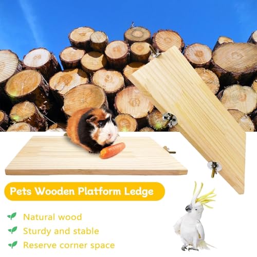 2PCS Chinchilla Wooden Platform Ledge 13 × 8 ’’ Large Bird Perch Stand Shelf Platform for Ferret Bunny Guinea Pig Conure Hamster Parrot Macaw Cockatiel - size: 13×7.9''