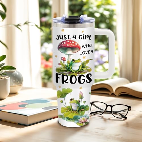 DUUV Frog Tumbler 40oz, Cute Frog Cup Gifts for Women Girls | Just a Girl Who Loves Frogs Tumbler Leakproof, Animal Water Bottle, Birthday Ideal Gifts for Amphibian Toad Lover, 1 Pack - color: Mushroom Frog