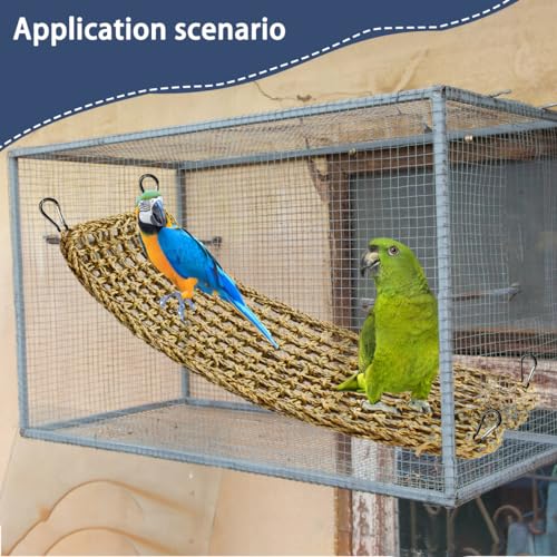 19.7 x 7.87 Bird Seagrass Mat Natural Seagrass Woven Net Rat Cage Accessories Bird Foraging Chew Wall Toys Climbing Rope Ladder Chew Toys for Parrots Cockatoos Lovebird Cockatiel Hamster Parakeet