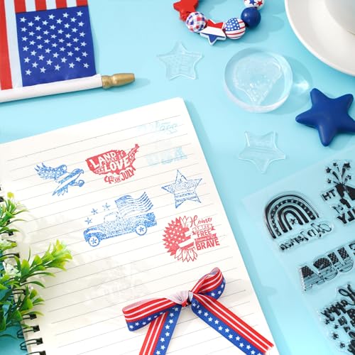 Whaline 5 Sheet 4th of July Clear Stamps Patriotic Silicone Transparent Stamps Border Stamp Cards for 250th Anniversary Independence Day Memorial Day DIY Crafts Card Making Scrapbooking Embossing - style: 4th of July