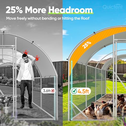 Quictent Essential Series 24x9ft Metal Chicken Coop Run w/Climbing Ladder | Walk-in Outdoor Poultry Cage with PVC Coated Chicken Wire, Hen Duck Rabbit Farm House, Waterproof Anti-UV Cover - size: 24x9ft