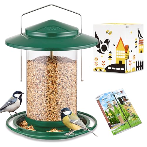 iBorn Metal Bird Feeders for Outdoors Hanging,Wild Bird Feeders for Cardinal,18cm Large Roof &Tray New Green 6 Port (Seed is not Included) - color: Green,2.2LB,6Port