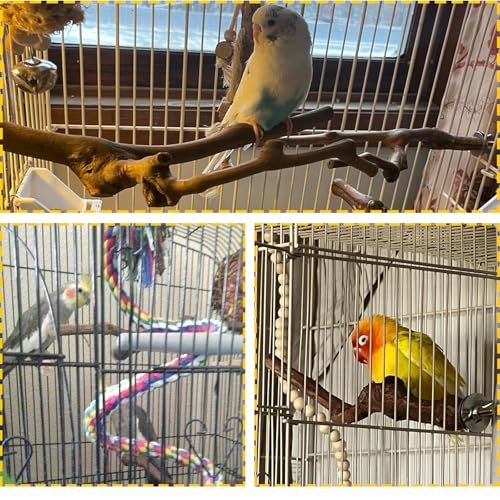 PINVNBY Parrot Perches Natural Birds Stand Wild Grape Stick Grinding Paw Climbing Wood Cage Accessories and Toy for Parakeet, Lovebirds,Budgies,Cockatiels and Finches
