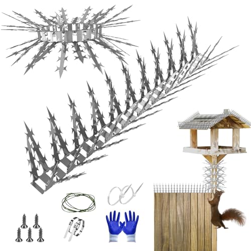 Bird Spikes Squirrel Proof Baffle for Bird Feeders, Avoid Climb Spikes for Outside, Fence, Garden, Tree, Roof, Deterrent Spikes for Squirrel, Raccoon, Pigeon, Cat, 79 Inch Stainless Steel Barb Spikes - size: 1.31FT*5 Bird Spikes