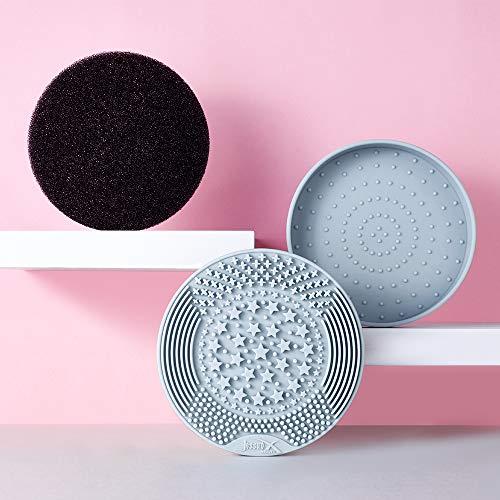 Jessup Silicone Makeup Brush Cleaner Mat with Color Removal Sponge A005 | Durable Silicone Design, Wet & Dry Cleaning, Gently Removes Powder, Preserves Brush Shape, Portable for Travel and Daily Use - color: Sachet Pink