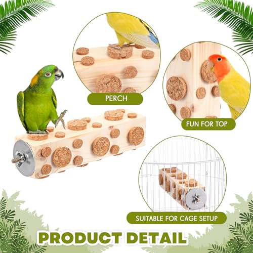 Skyygemm 2 Pieces Bird Chew Toy Wooden Foraging Toys for Birds Parrot Cork Stopper Toys Woodpecker Feeding Toy for Macaws, Small Parakeets, Conures, Budgies, Finches Conure Cockatiel
