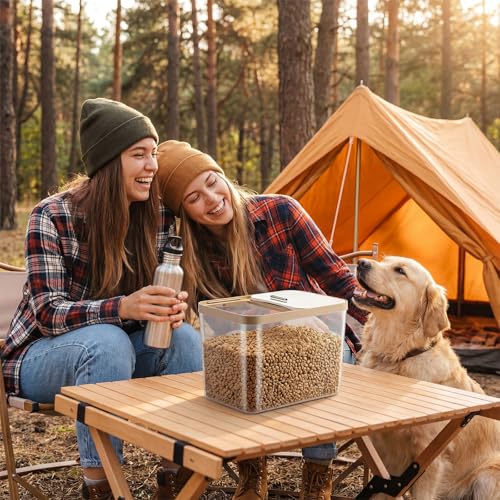 Lounsweer 4 Piece Pet Food Storage Container Dog Cat Treat Storage Container Large Airtight Rice Dispenser with Measuring Scoops for Dog Cat Bird Food Flour Kitchen Supplies(Clear,22 lb) - size: 22 lb