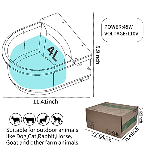 Automatic Heated Waterer Bowl for Dogs &Livestock,100W Heating Power | 4L Outdoor Pet Thermal-Bowl,Float Controlled,For Horse,Dog,Cat,Chicken,4ft Chew-Resistant Cord,Freeze proof