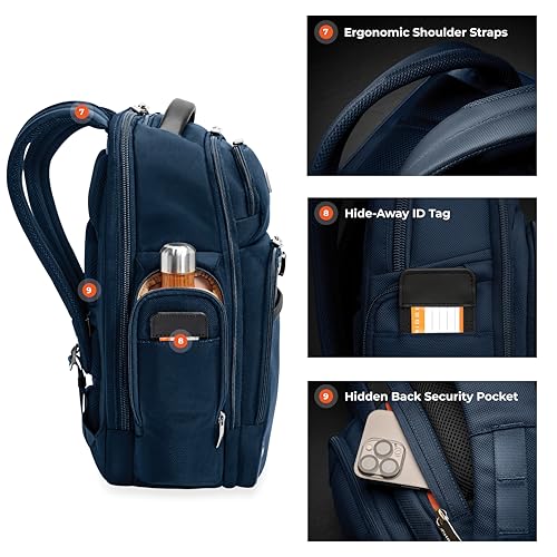 Briggs & Riley Medium Cargo Backpack for Women & Men - Laptop Backpack, For Work & Travel, Lightweight & Durable, Padded Straps, Fits up to 15" Laptop - @work Collection, Navy - color: Navy, size: Medium Cargo Backpack