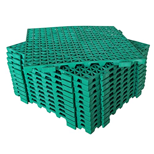 12 Pack Modular Interlocking Cushion 11.6" x 11.6" Rubber Mat Floor Tile Mats Drain Pool Patio Balcony Yard Pet Area Washer Pad(Green) - size: green